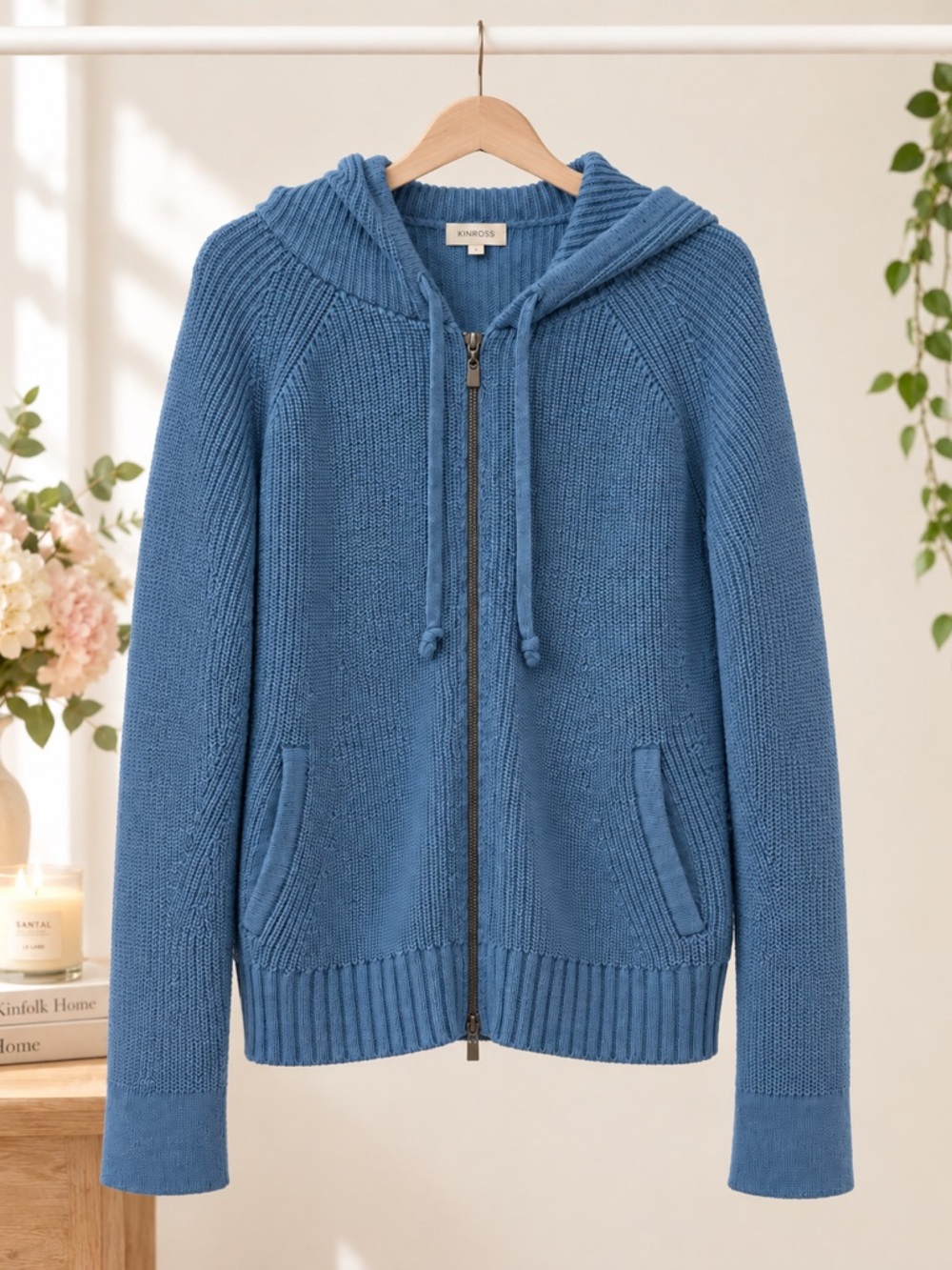 Kinross Women’s 100% Cotton Hooded Zip Up Knit Sweater Size XL